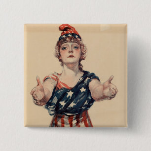 Vintage Patriotic Woman 15 Cm Square Badge