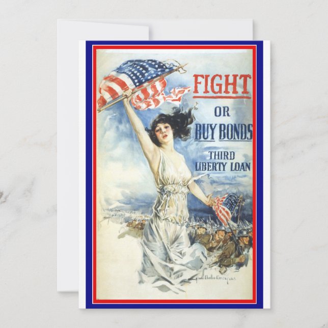 Vintage Patriotic Woman w American Flag Poster Art (Front)