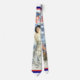 Vintage Patriotic Woman w American Flag Poster Art Tie