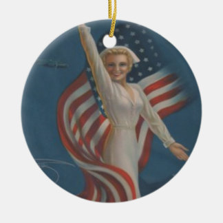 Vintage Patriotic WW2 Army Nurse with Flag Ceramic Tree Decoration