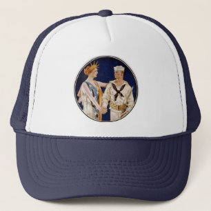 Vintage Patriotism, Lady Liberty with Navy Man Trucker Hat