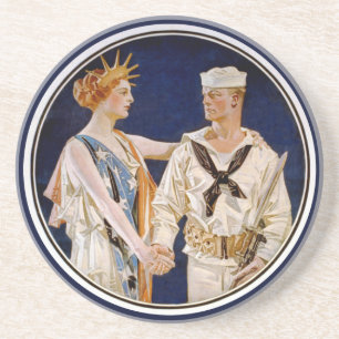Vintage Patriotism, Lady Liberty with Navy Seaman Coaster