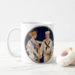 Vintage Patriotism, Lady Liberty with Navy Seaman Coffee Mug