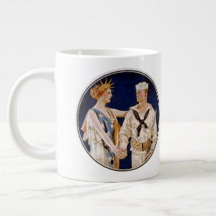 Vintage Patriotism, Lady Liberty with Navy Seaman Large Coffee Mug
