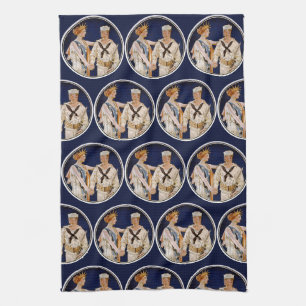 Vintage Patriotism, Lady Liberty with Navy Seaman Tea Towel