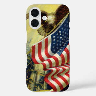 Vintage Patriotism, Patriotic Eagle American Flag iPhone 16 Case