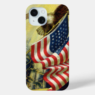 Vintage Patriotism, Patriotic Eagle American Flag iPhone 15 Case