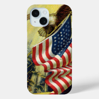 Vintage Patriotism, Patriotic Eagle American Flag iPhone 15 Case