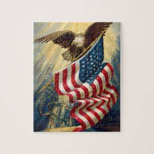 Vintage Patriotism, Patriotic Eagle American Flag Jigsaw Puzzle