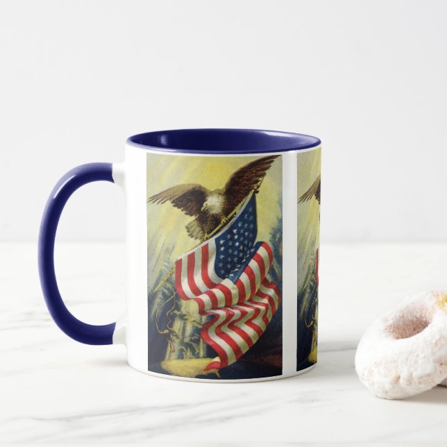 Vintage Patriotism, Patriotic Eagle American Flag Mug (With Donut)