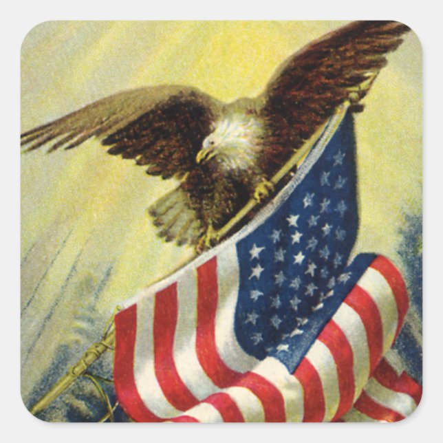 Vintage Patriotism, Patriotic Eagle American Flag Square Sticker (Front)