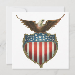 Vintage Patriotism, Proud Eagle over American Flag Invitation