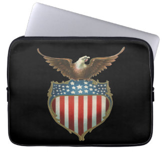 Vintage Patriotism, Proud Eagle over American Flag Laptop Sleeve