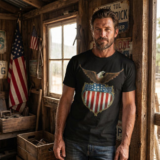 Vintage Patriotism, Proud Eagle over American Flag T-Shirt