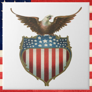 Vintage Patriotism, Proud Eagle over American Flag Tile