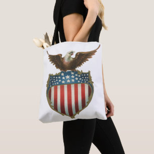 Vintage Patriotism, Proud Eagle over American Flag Tote Bag