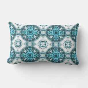 Vintage pattern, abstract flowers, teal, white lumbar cushion