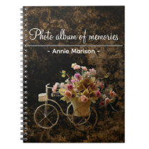 Vintage pattern binder with flower bicycle image