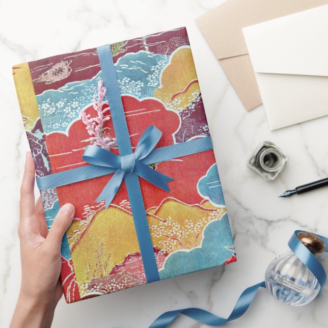 Vintage Pattern Bingata: Crane & Turtle Wrapping Paper (Gifting)