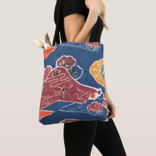 Vintage Pattern Bingata: Cranes on a distant mount Tote Bag