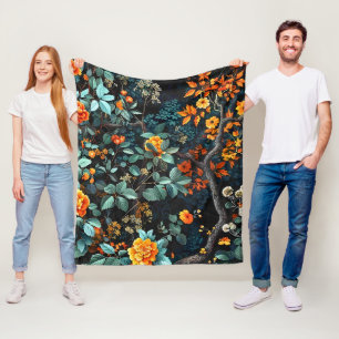 Vintage Pattern Forest Floral Fleece Blanket