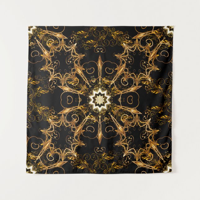 Vintage pattern. Golden grid. Snowflake, Christmas Tapestry (Front)
