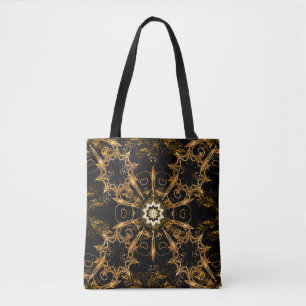 Vintage pattern. Golden grid. Snowflake, Christmas Tote Bag