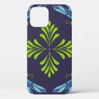 Vintage pattern green blue dragonfly on dark backg