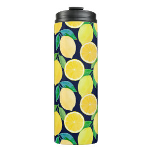 Vintage pattern illustration of watercolor lemon thermal tumbler