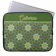Vintage pattern in Green with Blue Flowers