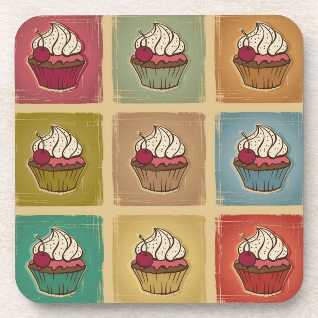 Vintage pattern made of cupcakes coaster (Front)