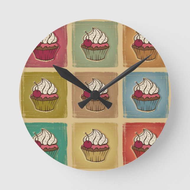 Vintage pattern made of cupcakes round clock (Front)