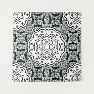 Vintage pattern on blue background with white elem tapestry