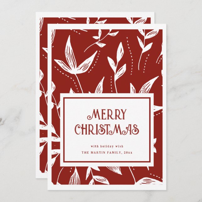 Vintage Pattern Red And White Christmas Card (Front/Back)