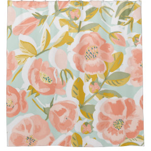 Vintage pattern with blooming rose hips and fruits shower curtain
