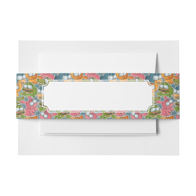 Vintage pattern with cartoon animals invitation belly band (Front Example)