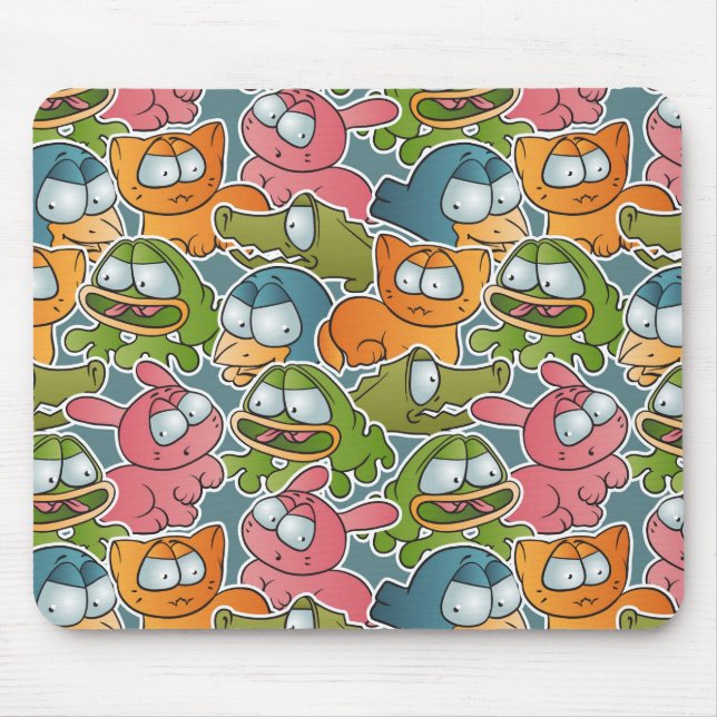 Vintage pattern with cartoon animals mouse pad (Front)