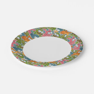 Vintage pattern with cartoon animals paper plate
