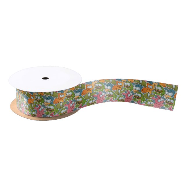 Vintage pattern with cartoon animals satin ribbon (Spool)