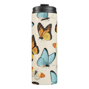 Vintage pattern with high detailed tropic butterfl thermal tumbler