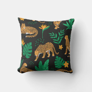 Vintage pattern with leopards and tropical leaves  cushion
