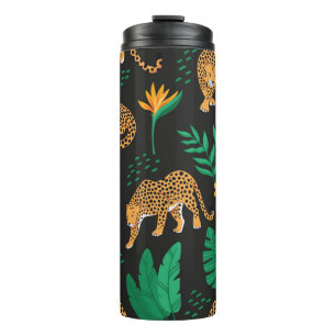 Vintage pattern with leopards and tropical leaves thermal tumbler