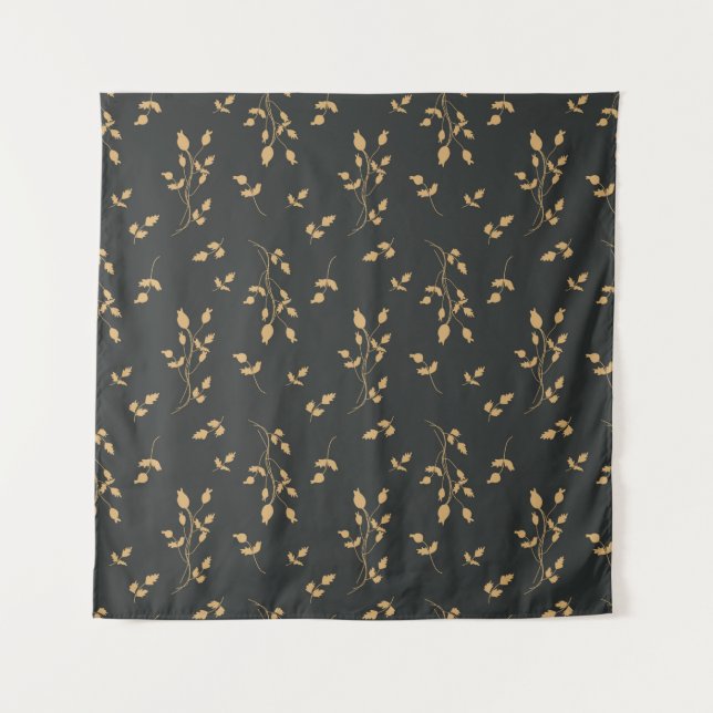 Vintage pattern with silhouettes berry and leaves  tapestry (Front)