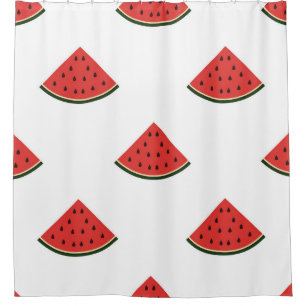 Vintage pattern with slices of watermelon on a whi shower curtain