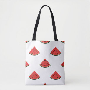 Vintage pattern with slices of watermelon on a whi tote bag