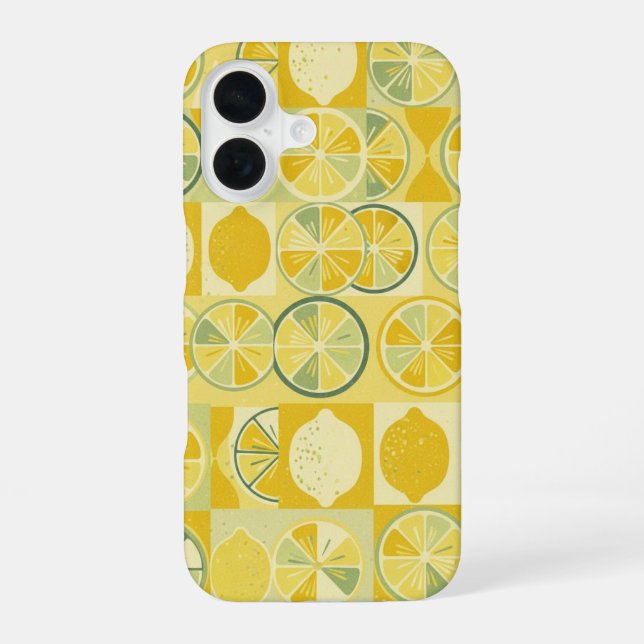 Vintage Pattern with Stylised Lemons iPhone 16 Case (Back)