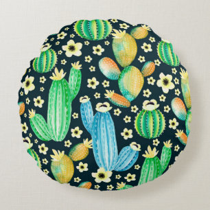 Vintage pattern with succulents. Watercolor cactus Round Cushion
