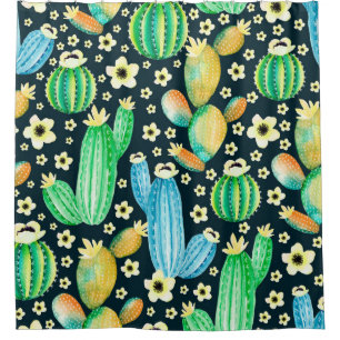 Vintage pattern with succulents. Watercolor cactus Shower Curtain