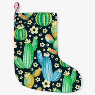 Vintage pattern with succulents. Watercolor cactus Small Christmas Stocking