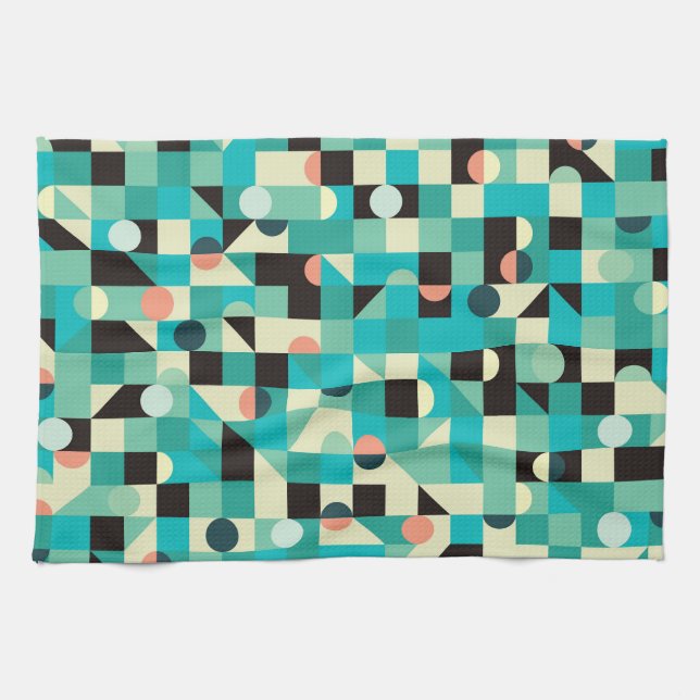 Vintage pattern with triangles and circles. tea towel (Horizontal)